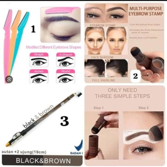 3-in-1 Brow Kit: Stamp, Pencil, and Razor for Perfect Brows!