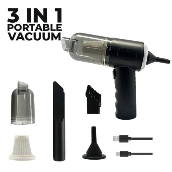 3-in-1 Portable Vacuum | Wireless Handheld Cleaner, Duster & Air Pump for Home & Car!