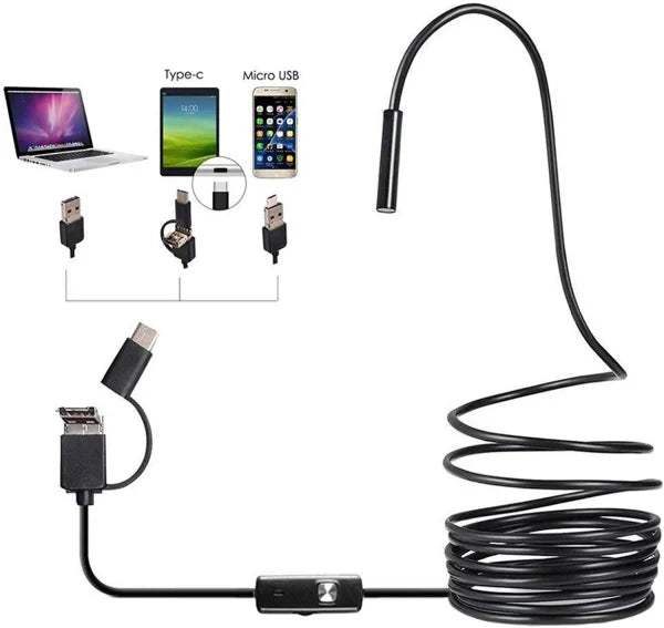 3-in-1 Endoscope Camera | 3.5m Flexible with Type-C, Micro USB, and PC Compatibility!