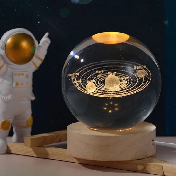 3D Galaxy Crystal Ball Night Light | Solar System Magic on a Wooden Base – Perfect Gift for Kids!