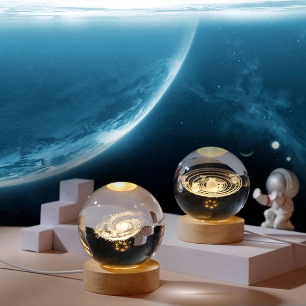 3D Galaxy Crystal Ball Night Light | Solar System Magic on a Wooden Base – Perfect Gift for Kids!