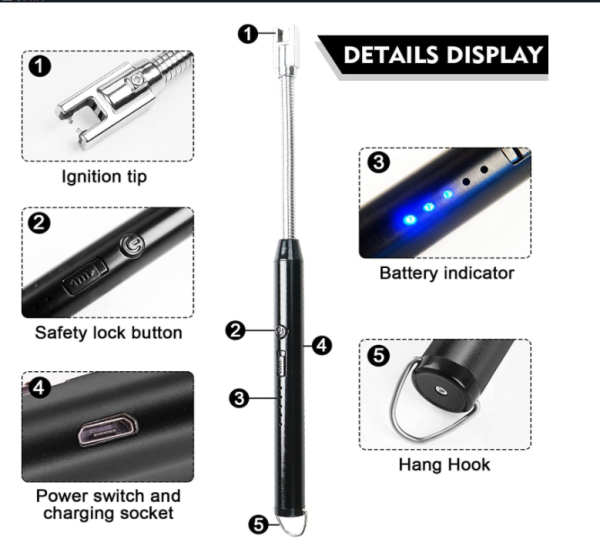 USB Rechargeable Arc Lighter: Flameless, Windproof, 360° Rotation with LED Display & Safety Switch – Random Colors!