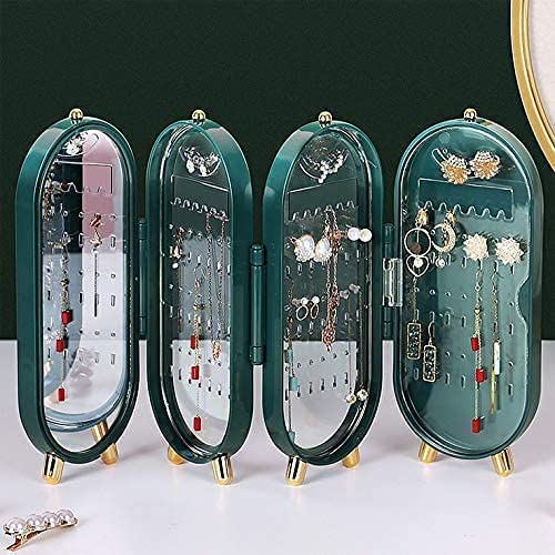 Foldable Jewelry Box Organizer | Multi-Function, Dustproof Storage with Mirror for Earrings, Necklaces & Bracelets!